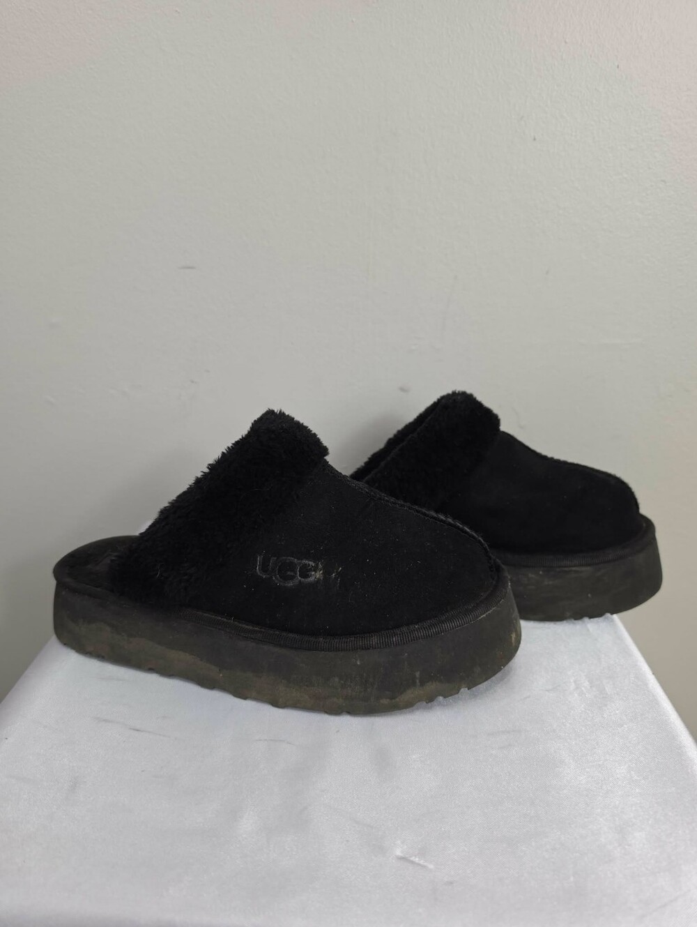 UGG Black Suede Fur-Lined Slip-On Clogs
